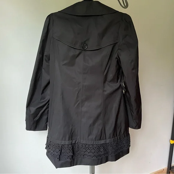 Betsey Johnson Black Trench Coat with Ruffled Hem - Picture 6 of 10